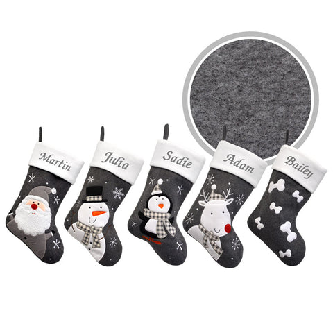 Luxury Deluxe Dark Grey Personalised Embroidered Christmas Stocking Santa / Snowman / Reindeer