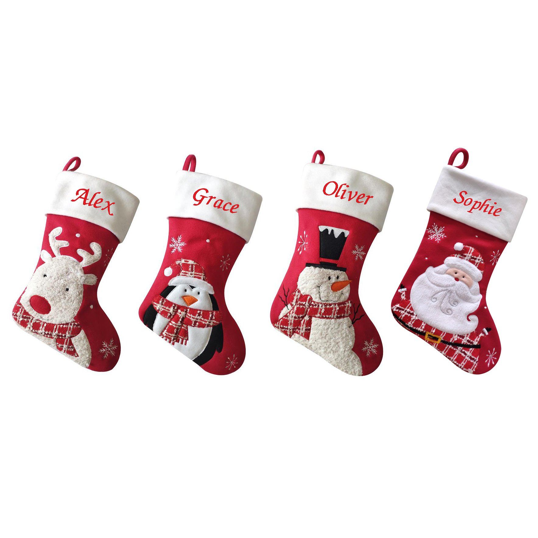 Fluffy stocking with reindeer, penguin, snowman or santa