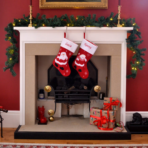 Luxury Deluxe Personalised Embroidered Christmas Classic Santa / Snowman Xmas Stocking