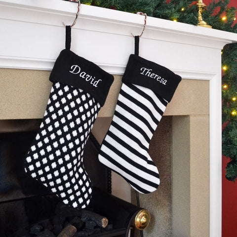 Luxury Deluxe Personalised Embroidered Black & White Christmas Stocking