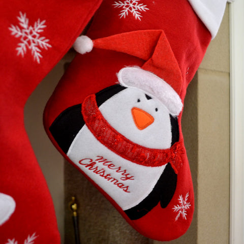 Personalised Embroidered 3D Character Luxury Christmas Stocking with Polar Bear, Penguin or Snowman
